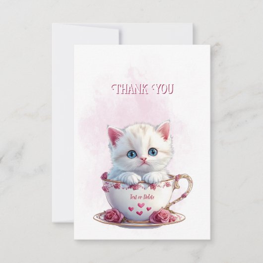 ピンク色の花を咲かせる子猫サンキューカード サンキューカード (正面)