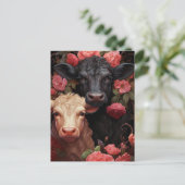 ピンク色の花を咲かせる牛 ポストカード (スタンド正面)