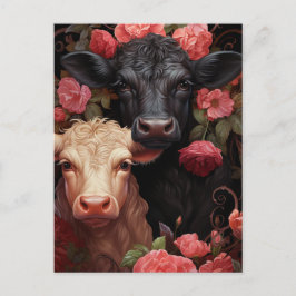 ピンク色の花を咲かせる牛 ポストカード