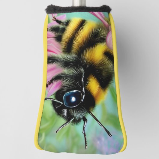 ピンク色の花を咲かせる美しいハチ ゴルフヘッドカバー (回転90)