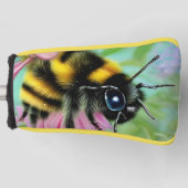 ピンク色の花を咲かせる美しいハチ ゴルフヘッドカバー (正面)