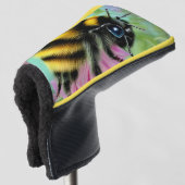 ピンク色の花を咲かせる美しいハチ ゴルフヘッドカバー (3/4 正面)