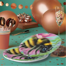 ピンク色の花を咲かせる美しいハチ ペーパープレート