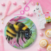 ピンク色の花を咲かせる美しいハチ ペーパープレート (パーティー)