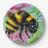 ピンク色の花を咲かせる美しいハチ ペーパープレート (正面)