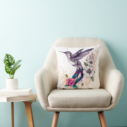 ピンク色の花を持つハミングバード装飾用クッション クッション (椅子)