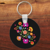 ピンク色の花を持つポーランドの民間伝承 キーホルダー (正面)