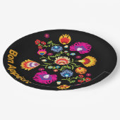 ピンク色の花を持つポーランドの民間伝承 ペーパープレート (アングル)