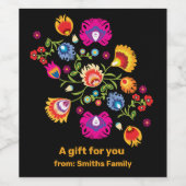 ピンク色の花を持つポーランドの民間伝承 ワインラベル (シングルラベル)