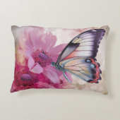 ピンク色の花を持つ夢のような蝶 アクセントクッション (裏面)