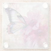 ピンク色の花を持つ夢のような蝶 ガラスコースター (裏面)