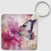 ピンク色の花を持つ夢のような蝶 キーホルダー (裏面)