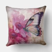 ピンク色の花を持つ夢のような蝶 クッション (裏面)