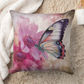 ピンク色の花を持つ夢のような蝶 クッション (ブランケット)