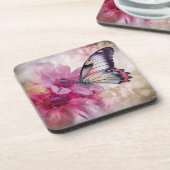 ピンク色の花を持つ夢のような蝶 コースター (左側)