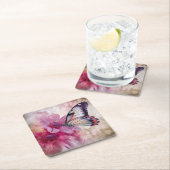 ピンク色の花を持つ夢のような蝶 スクエアペーパーコースター (インサイチュ)