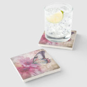 ピンク色の花を持つ夢のような蝶 ストーンコースター (横)