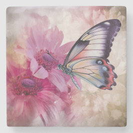 ピンク色の花を持つ夢のような蝶 ストーンコースター