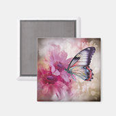 ピンク色の花を持つ夢のような蝶 マグネット (正面/裏面)