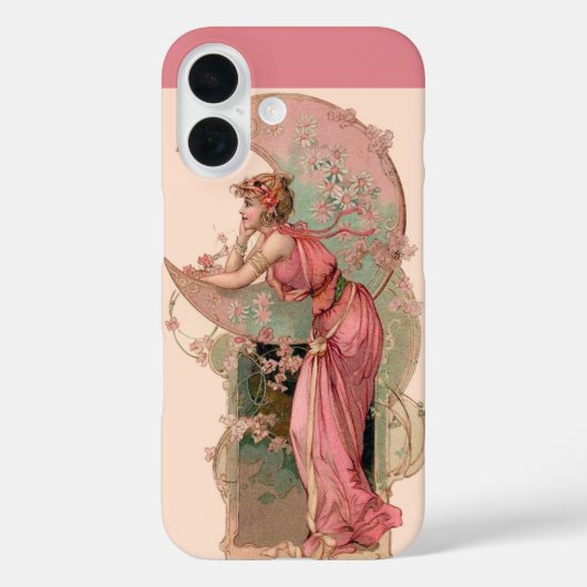 ピンク色の花を持つ月の女性 Case-Mate iPhoneケース (裏面)