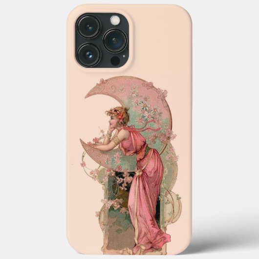ピンク色の花を持つ月の女性 Case-Mate iPhoneケース (裏面)
