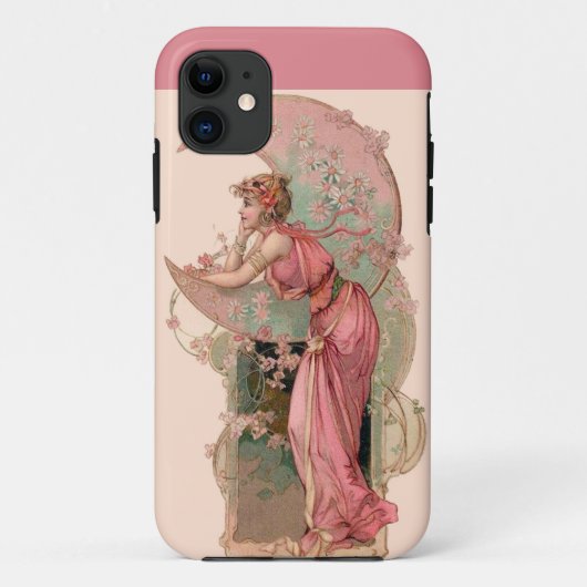 ピンク色の花を持つ月の女性 Case-Mate iPhoneケース (裏面)