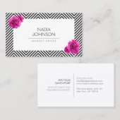 ピンク色の花を持つ白黒のパターン美しい 名刺 (正面/裏面)
