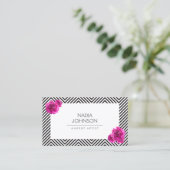 ピンク色の花を持つ白黒のパターン美しい 名刺 (スタンド正面)