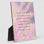 ピンク色の花を持つ美しい聖書の詩の引用文 フォトプラーク (側面)