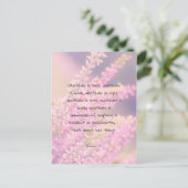 ピンク色の花を持つ美しい聖書の詩の引用文 ポストカード (スタンド正面)
