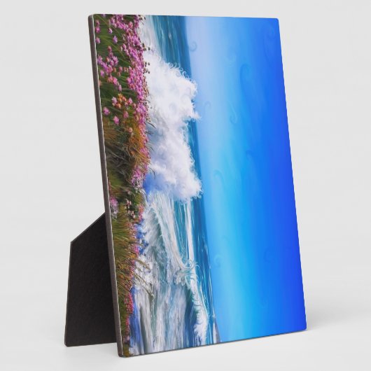 ピンク色の花を持つ見事な印象派の波 フォトプラーク (側面)