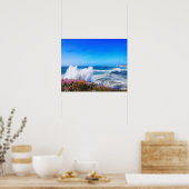 ピンク色の花を持つ見事な印象派の波 ポスター (キッチン)