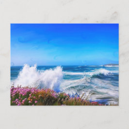 ピンク色の花を持つ見事な印象派の波 ポストカード