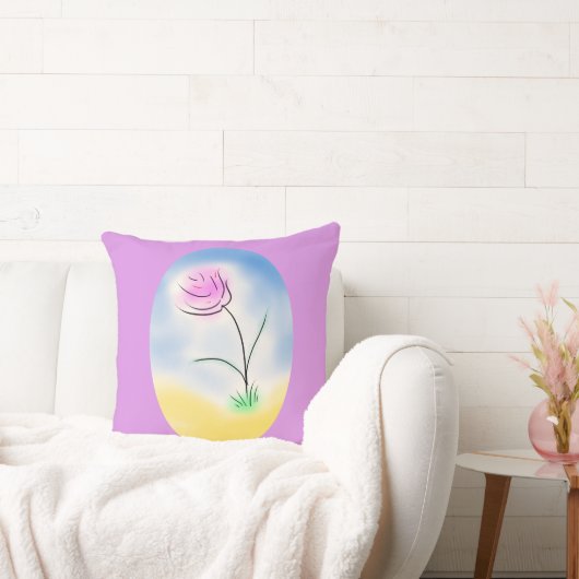 ピンク色の花を様式化したカメオシーン クッション (ソファ)