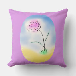 ピンク色の花を様式化したカメオシーン クッション
