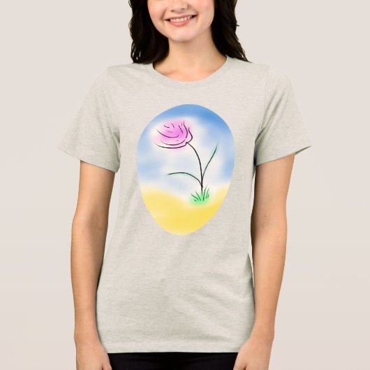 ピンク色の花を様式化したカメオシーン トライブレンドＴシャツ (正面)