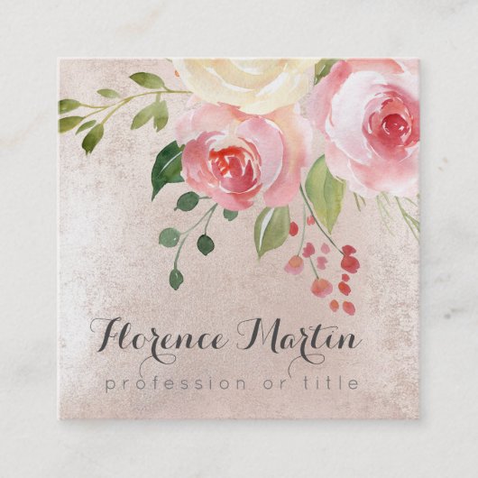 ピンク色の花を水色にする スクエア名刺 (正面)