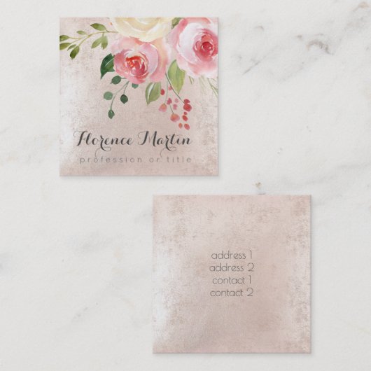 ピンク色の花を水色にする スクエア名刺 (正面/裏面)