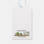 ピンク色の花を灰色のポット ギフトタグ (裏面)