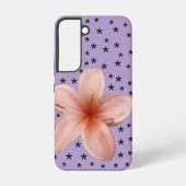 ピンク色の花を紫の開花ケース SAMSUNG GALAXYケース (裏面)