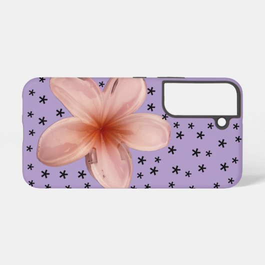 ピンク色の花を紫の開花ケース SAMSUNG GALAXYケース (裏面横)