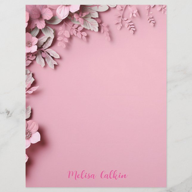 ピンク色の花を背景に飾る レターヘッド (正面)