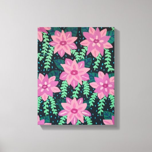 ピンク色の花を黒に キャンバスプリント (正面)