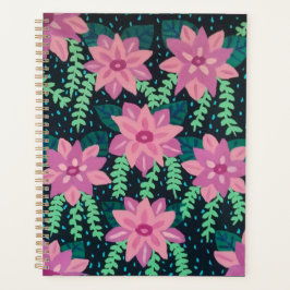 ピンク色の花を黒に プランナー手帳