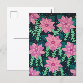 ピンク色の花を黒に ポストカード