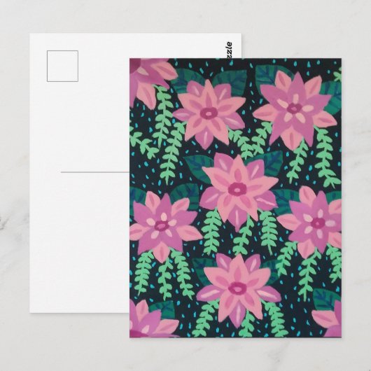 ピンク色の花を黒に ポストカード (正面/裏面)