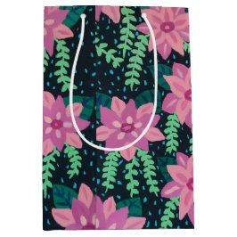 ピンク色の花を黒に ミディアムペーパーバッグ