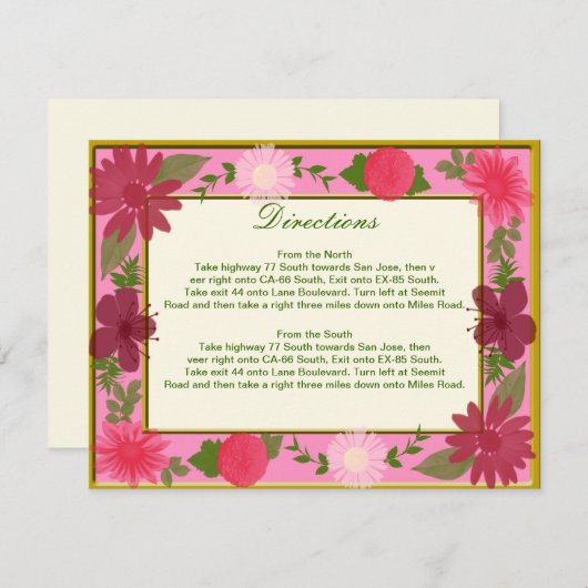 ピンク色の花カスタムの方向札 エンクロージャーカード (正面/裏面)