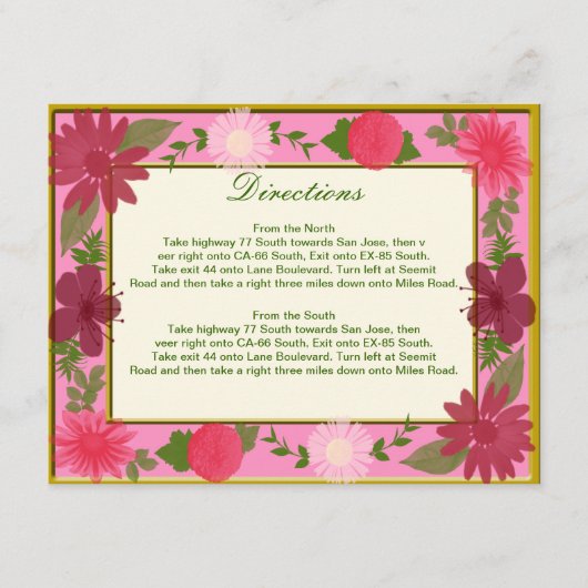 ピンク色の花カスタムの方向札 エンクロージャーカード (正面)