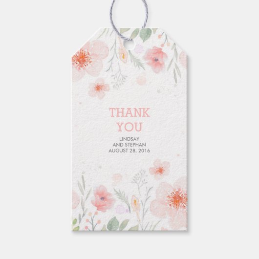 ピンク色の花サマーメドウ結婚ズ ギフトタグ (正面)